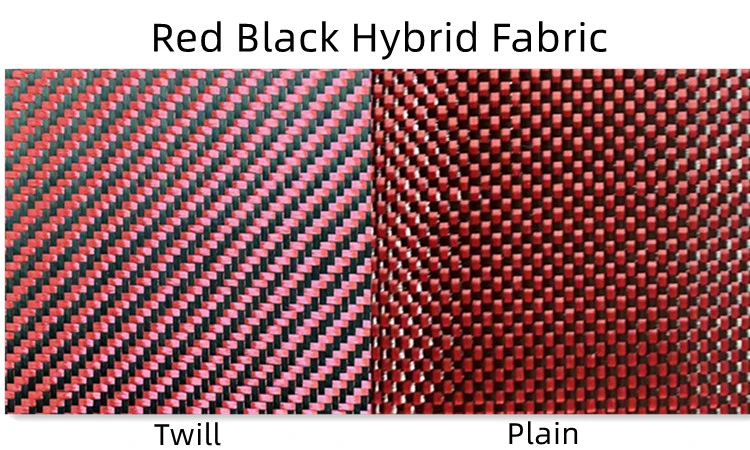 China Factory High Strength 200GSM Plain Twill Red Black Aramid Carbon Kevlar Hybrid Fabric Cloth Roll