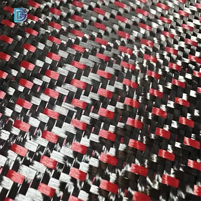 China Factory High Strength 200GSM Plain Twill Red Black Aramid Carbon Kevlar Hybrid Fabric Cloth Roll